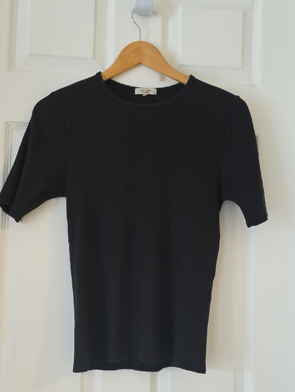 rag & bone Black Ribbed Short Sleeve Top Size L